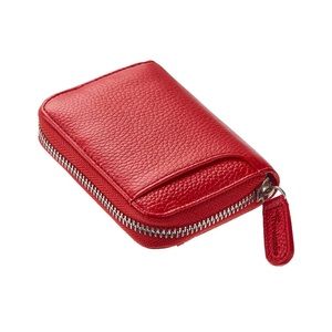 NEW! Genuine Leather Coin Case Small Wallet Key Chain Holder YKK Zipper Red